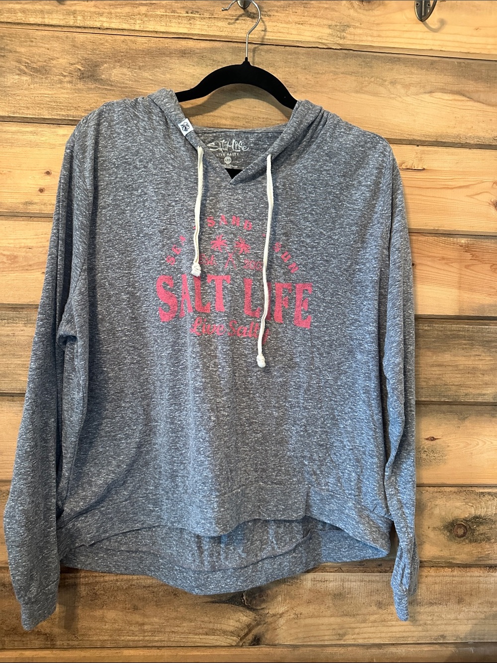 Salt Life Heather Gray Hoodie with Pink Logo